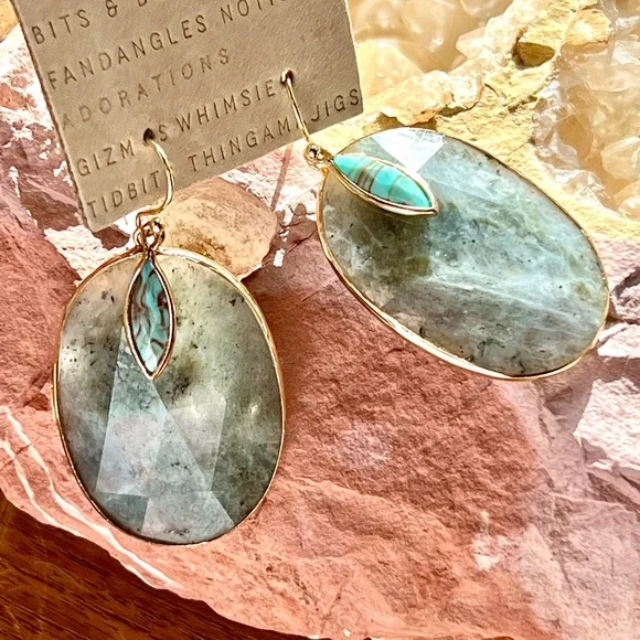 NWT Anthropologie Turquoise & Labradorite Layered Gemstone Earrings - Picture 7 of 12
